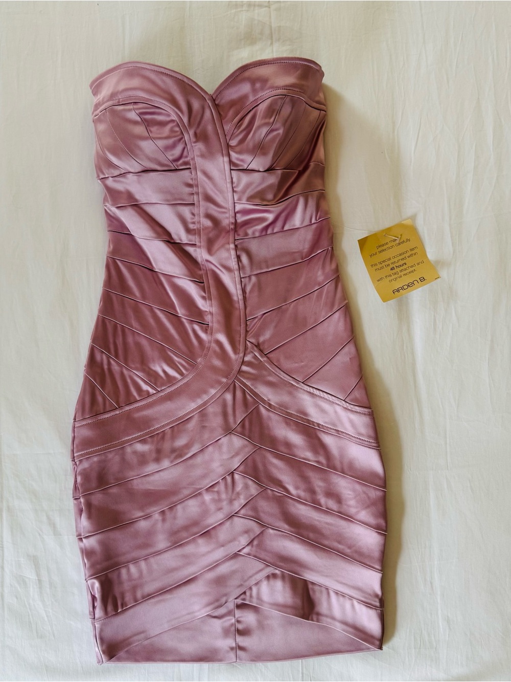 Strapless Mauve Silky Satin Bandage Bodycon Dress with Sweetheart Neckline